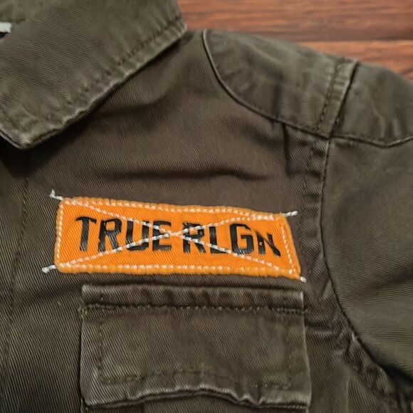 True Religion Kids Military Green Distressed Camouflage Sleeves Print Jacket - Picture 5 of 11